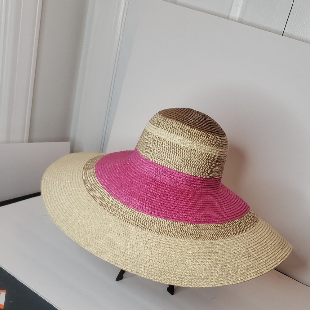 Nordstrom Pink and Beige Wide Brim Sun Hat NWT Adjustable